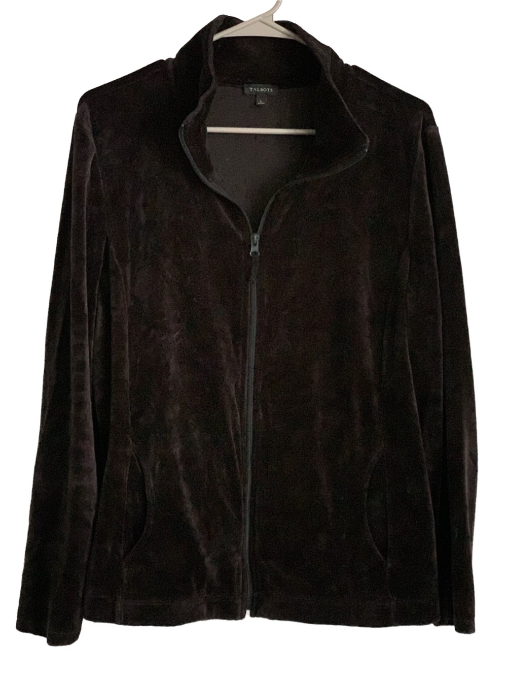 TALBOTS Women’s Black Cotton Blend Velour Full Zipper Front Sweatshirt